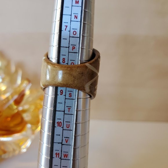 Hand Carved Natural Bone Oval Tan Statement Etched Ring - Picture 7 of 7